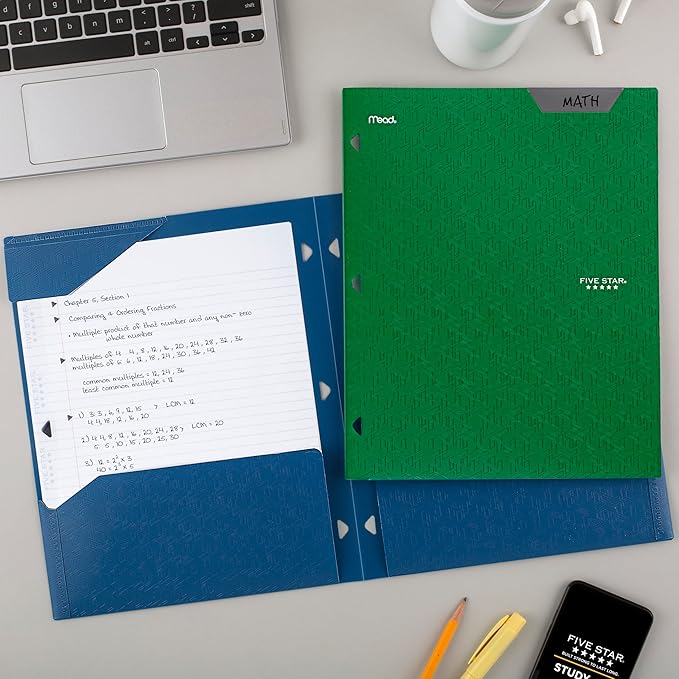 Five Star 2-Pocket Folder, Plastic Folder with Stay-Put Tabs, Fits 3-Ring Binder, Holds 8-1/2" x 11" Paper, Forest Green (333420E-ECM)