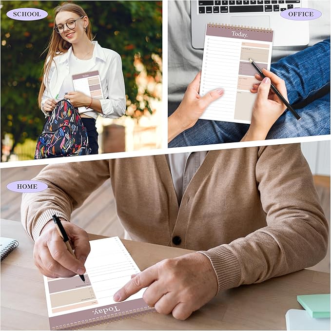 KMQOY To Do List Notepad - 3 Pack Daily Planner Pad Undated 52 Sheets Spiral Today Planner Note Pad Premium Thick Paper 6.5" x 9.8" For Work and Personal Organized(Brown)