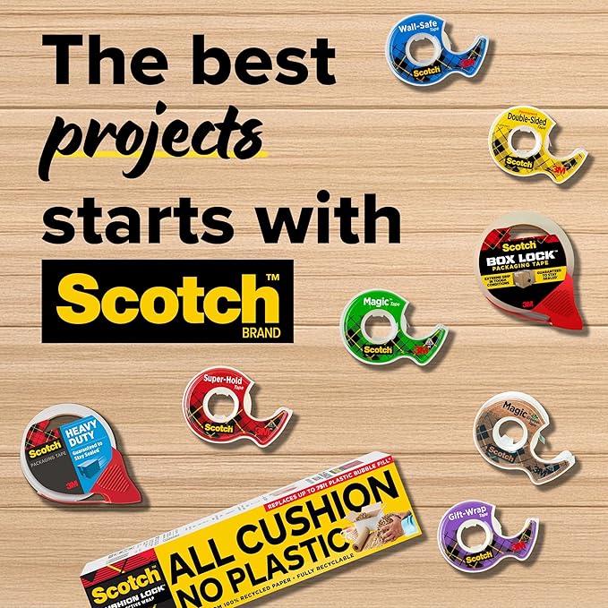 Scotch Gift Wrap Tape with Scotch Desktop Dispenser, 6 Rolls of 3/4" x 1000" Each Plus 1 Desktop Tape Dispenser, Great for Gift Wrapping