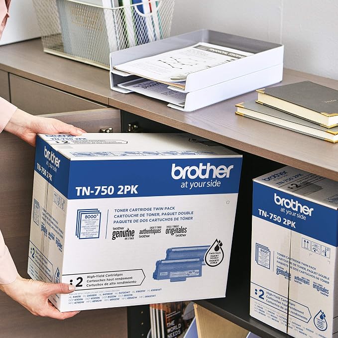 Brother Genuine High-Yield Black Toner Cartridge Twin Pack TN750 2PK (TN7502PK)