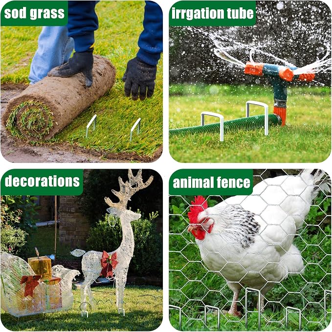 200 Pack Landscape Staples 6 Inch 11 Gauge Garden Stakes | Galvanized Garden Staples Pins Anti-Rust Ground Stakes for Weed Barrier, Irrigation Tubing, Landscaping Fabric, Yard Lawn