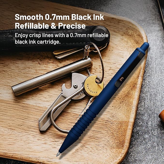 Everyman Midnight Super Matte Mini Click Pen | Compact Refillable 0.7mm Gel Pen with Premium Grip | Pocket-Size Metal EDC Pen for Travel, Office, Journaling & Everyday Writing