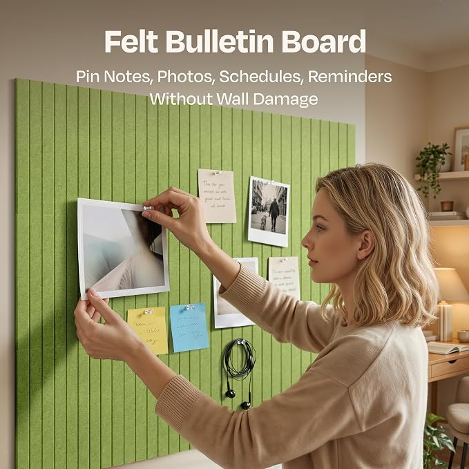 X-Large Cork Board Alternative 12-Pack Felt Bulletin Board Thick and Decorative Pin Board for Home Office Walls 47.24 x 35.43 Inches with 72 Adhesive Tabs - [Gin Green]