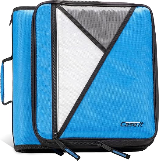 Case-it Universal Zipper Binder | 2-Inch O-Rings, 13-Inch Laptop/Tablet Padded Pocket, 400 Sheet Capacity, Multiple Storage Pockets & Shoulder Strap | School & Office Organizer | LT-007 Denim Blue