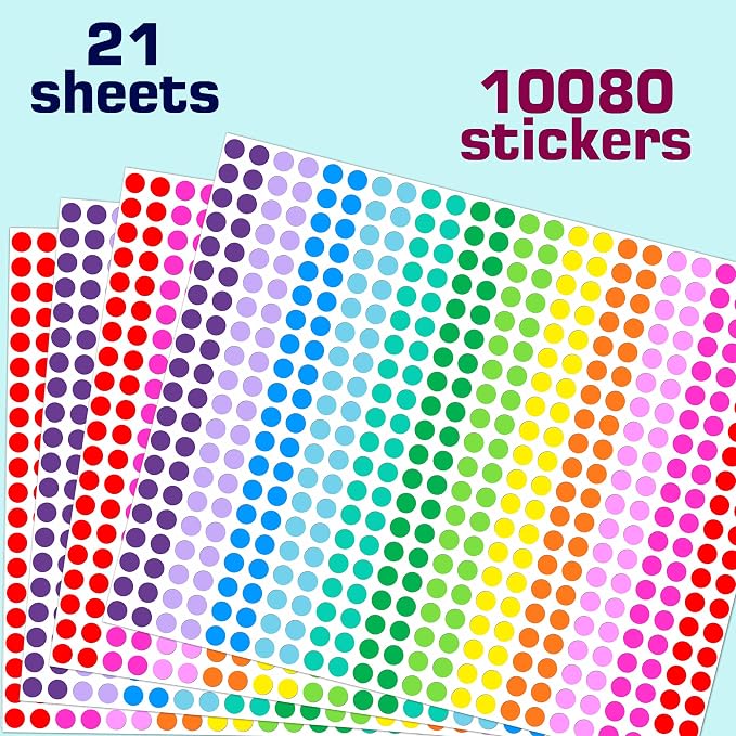 10080 PCS Small Dot Stickers 1/4" Round Circle Color Coding Labels | 15 Colors Coding Labels Tiny Dot Sticker for Office,Classroom, Inventory Organize, File Classification