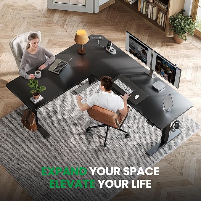 SIAGO L-Shaped Standing Desk - 63 x 55 Inch Adjustable Corner Standing Desk with Charging Station - L Shape Sit Stand Table with Memory Controller, Splice Board for Home Office | Adjustable L Shape Corner Computer Desk with Memory Controller, Splice Bo...