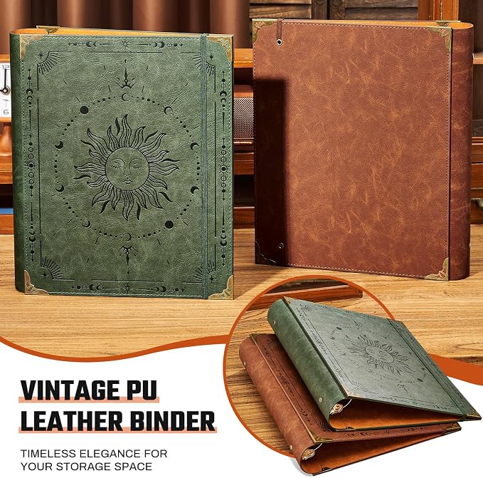 Ovesmusl PU Leather 3 Ring Binder 2 Inch Fits 8.5"x11" Letter Size Paper | 2 Inch Round Ring Binder Holds 500 Sheets, Notepad Paper Cover Loose Leaf Organizer, Brown Sun