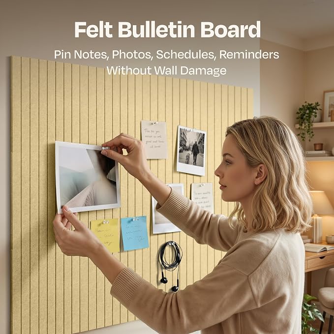 X-Large Cork Board Alternative 12-Pack Felt Bulletin Board Thick and Decorative Pin Board for Home Office Walls 47.24 x 35.43 Inches with 72 Adhesive Tabs - [Cancun Sand]