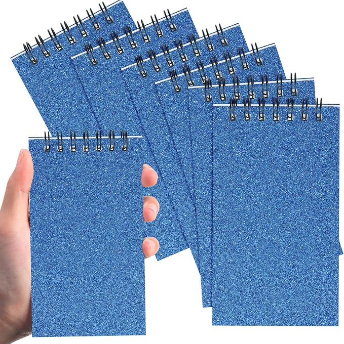 Tenceur 6 Pcs Pocket Notebook Small 3x5 Inch Blue Glitter Top Spiral Notepads Bound Notebook with Lined 120 Pages Mini Memo Pads for Office College Nurse Essentials Back to School Gift