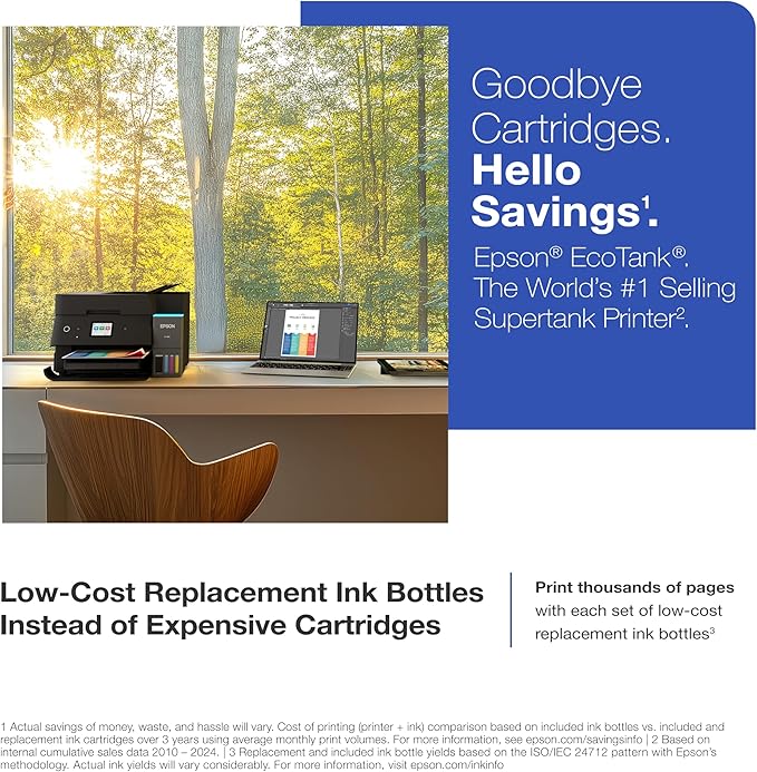 Epson EcoTank ET-4950 Wireless All-in-One Color Supertank Printer with up to 3 Years of Ink Refillable Tanks, Perfect for Home, 18 PPM, 2.4" Colorful Touchscreen, Auto Document Feeder - Black