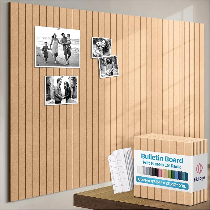 X-Large Cork Board Alternative 12-Pack Felt Bulletin Board Thick and Decorative Pin Board for Home Office Walls 47.24 x 35.43 Inches with 72 Adhesive Tabs - [Soft Camel]