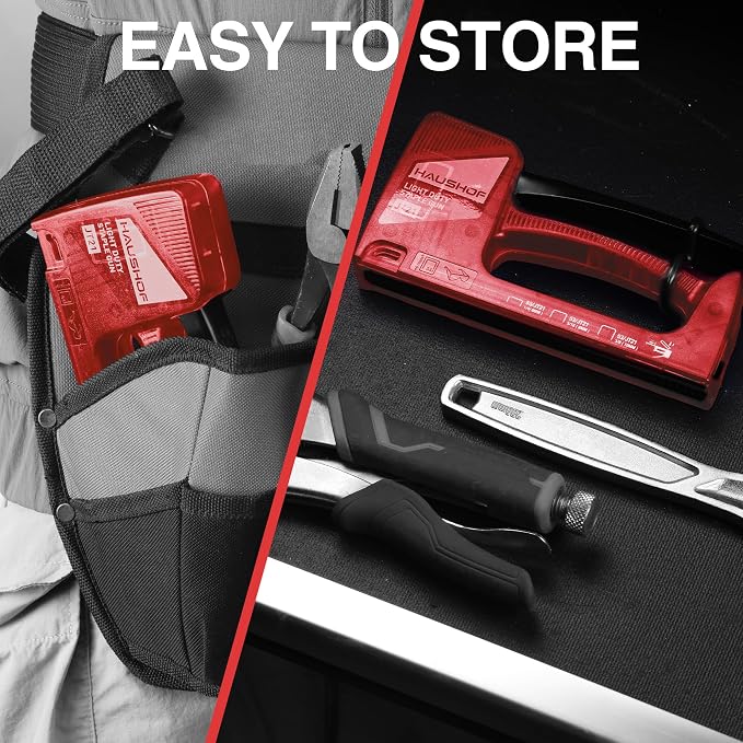 HAUSHOF Light Duty Staple Gun, Upholstery Staple Gun with 800PCS JT21 Staples and Stapler Remover, Fits JT21 Staple of 1/4'', 5/16'' & 3/8'', Used for Wood, Classroom, Crafts, DIY (Red Transparent) | Upholstery Staple Gun Fits JT21 Staple of 1/4'', 5/1...