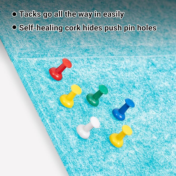AKTOP Cork Board Bulletin Board 24"x36", 6 Pack Removable Felt Cork Board Tiles for Wall, Large Corkboard Notice Pin Board for Office, School & Home,24 Safe Adhesive Tabs, 20 Push Pins, Baby Blue