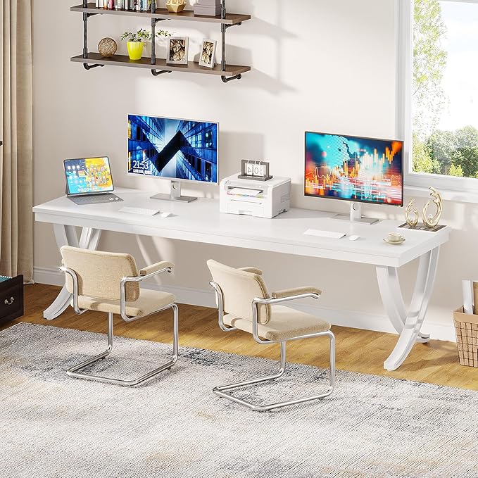 Tribesigns 2-Person Office Computer Desk, 78.7-Inch Extra Long Desk, Large Double Writing Desk for Home Office, Workstation Work Desk for Two People with Stylish Legs (White)