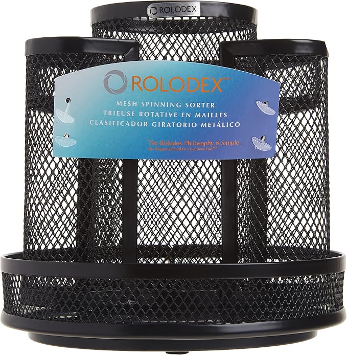 Rolodex Desk Organizer Rotating Office Supply Caddy Mesh Black (6.5" x 6.5" x 6.25") (Pack of 8)