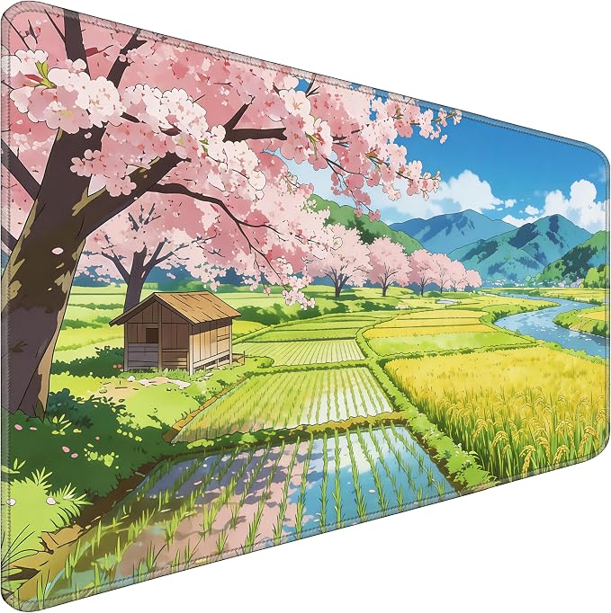 Large Desk Pad 31.5x15.7 Inch - Extended XXL Mouse Pad, Farmland | Stitched Edges Non Slip Rubber Base Waterproof for Office and Gaming