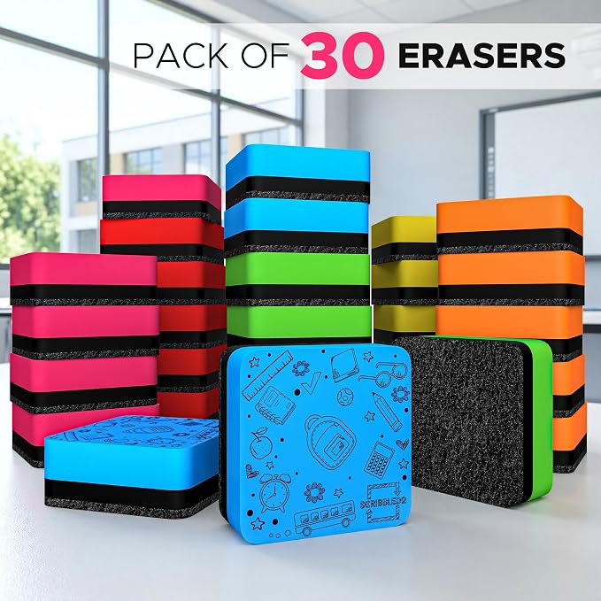 30 Pack Dry Erase Erasers Assorted Colors Magnetic Whiteboard Erasers for Kids and Students - Smudge Free Small Dry Erase for Classroom Home, School and Office