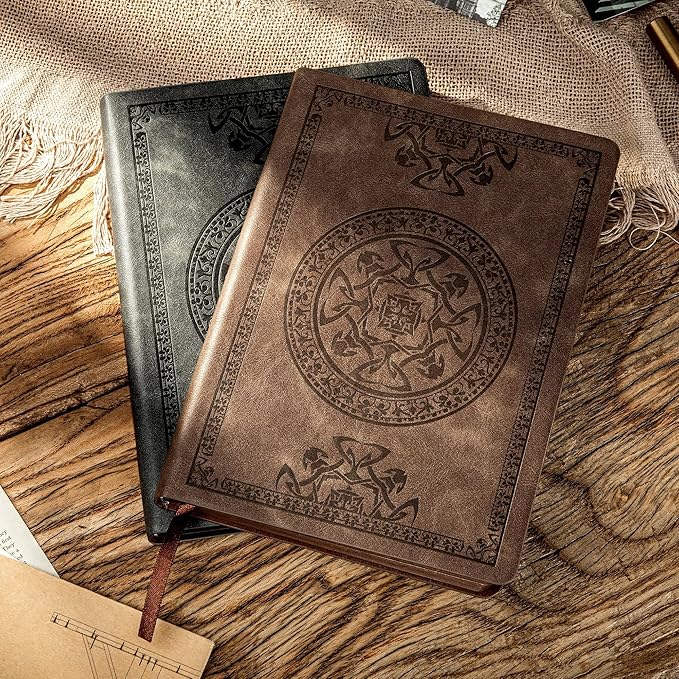 CAGIE Journal for Men Soft Cover Lined Pages Vintage Notebook 180 Lay Flat Mens Journals for Writing Travel Diary, 5.7'' x 8.3'', Dark Brown
