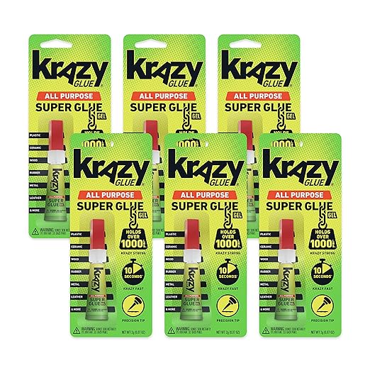 Krazy Glue All Purpose Super Glue Gel with Precision Tip, 2g Tube 6 Ct, Fast Drying No-Run Gel Formula for Household Repairs, School, Office Crafts & DIYs, Bonds Plastic, Wood, Metal, Ceramic & More