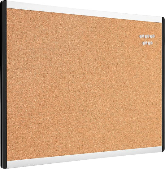 Amazon Basics Cork Bulletin Board, 23" x 17", Lightweight, Easy to Mount, Aluminum/Plastic Frame