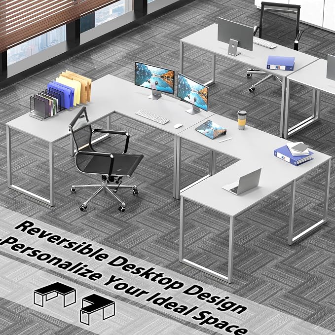 SHW Mission 48 x 48 L-Shape Home Office Computer Desk, White | Reversible Desktop Design