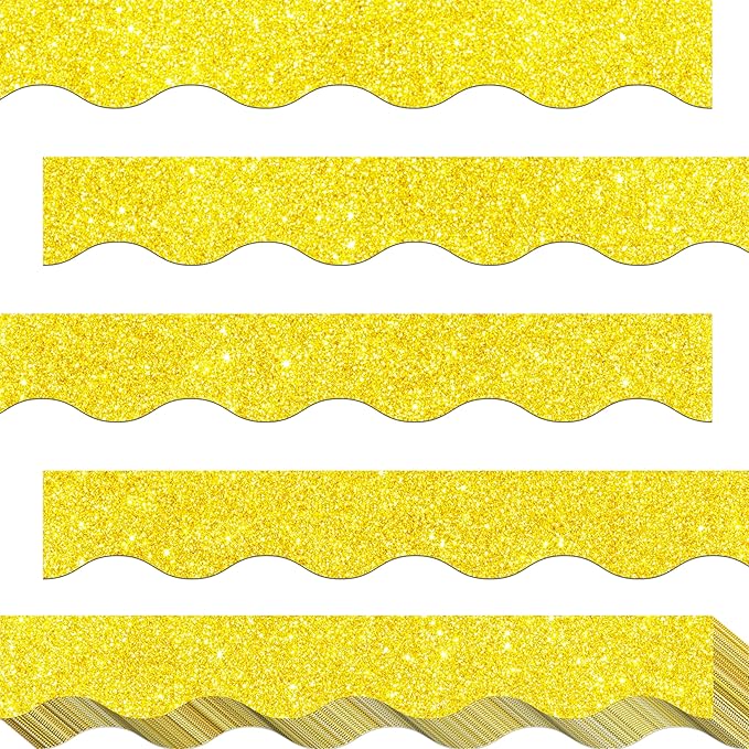 60 Feet Bulletin Board Borders, 45 Sheets Golden Glittering Scalloped Border Trim, Walls, Desks, Windows, Doors, Chalkboards, Whiteboards Decors for School, Classroom, Home & Offices