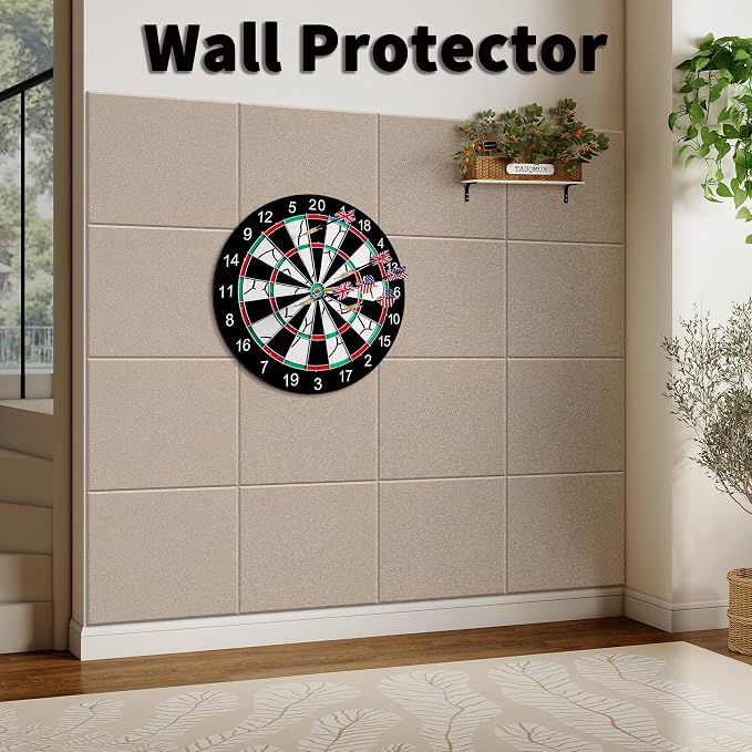 1/2'' Thick Felt Bulletin Board Squares, Dartboard Wall Protector | 1700g/m² Ultra-Dense Felt Panels for Walls, Self Adhesive, Frameless, Modular, Renter Friendly, Removable, 8 Pack 12'' x 12''