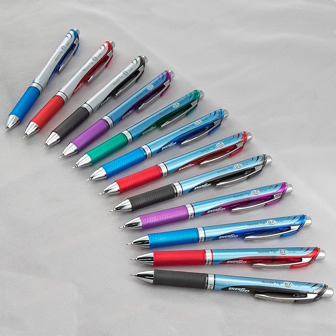 Pentel EnerGel RTX Retractable Liquid Gel Pen, (0.3mm) Needle Tip, Extra Fine Line, Assorted Ink, 3-Pk (BLN73BP3M)