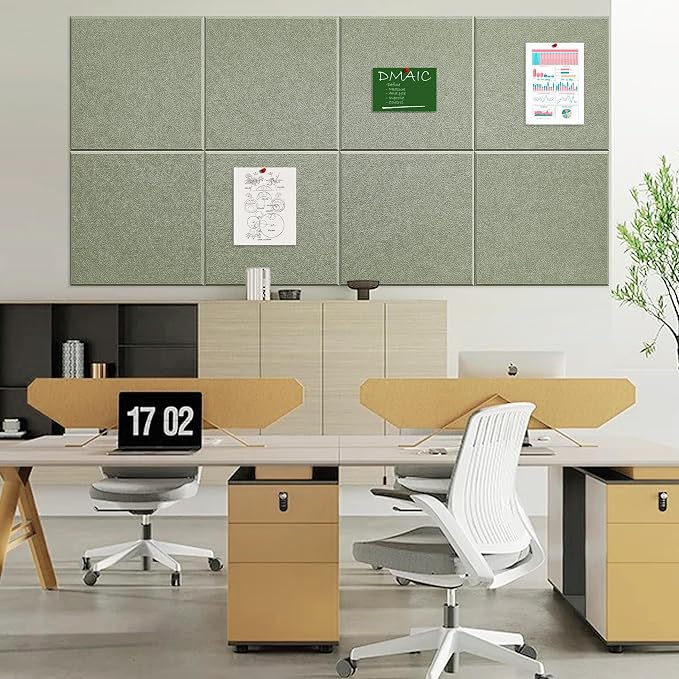 1/2'' Thick Felt Bulletin Cork Board Tiles for Walls Self Adhesive | Frameless Corkboard Alternative, 1700g/m² Dense Felt Board Squares, Renter Friendly, Removable, Sage, 8 Pack 12x12 in