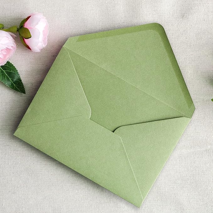 PONATIA 50 PCS/Pack A7 Envelopes, 5.25 x 7.25'' Sage Green Envelopes For 5 x 7'' Weddings Invitation Cards, Christmas Gift Cards, Acrylic Invitations, Photos and Any 5x7 Inserts