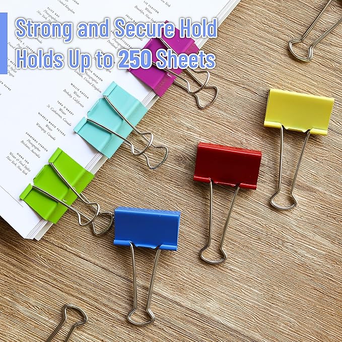 Mr. Pen- Metal Binder Clips, 12 pcs, 2 Inches, Extra Large Size, Colored Binder Paper Clips, Paper Clamps for Office Supplies, Home, School, Business, Document Organizing