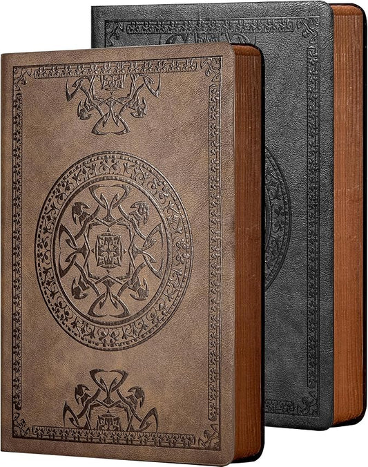 CAGIE 2 Pack Leather Vintage Journal for Men Soft Cover Lined Pages Notebook 180 Lay Flat for Writing Travel Diary, 5.7'' x 8.3'', Black, Dark Brown