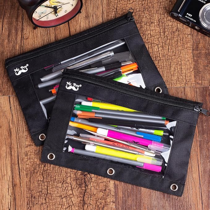 Mr. Pen- Bulk Pencil Pouch for 3 Ring Binder, 30 Pack, 10"x6.75" | Smooth Zipper, Clear Window, Bulk Large Capacity Pencil Case with 3 Reinforced Grommets for School, Office, Supplies Storage
