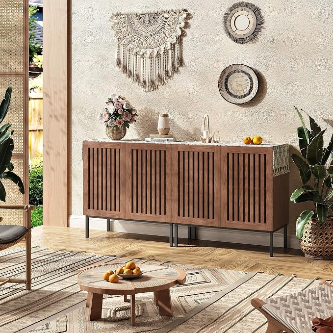 BVIUNTWO Set of 2 Accent Storage Cabinet with Doors and Adjustable Shelf,Freestanding Buffet Cabinet,Modern Sideboard Buffet Cabinet for Living Room,Dining Room,Kitchen, Hallway,Brown