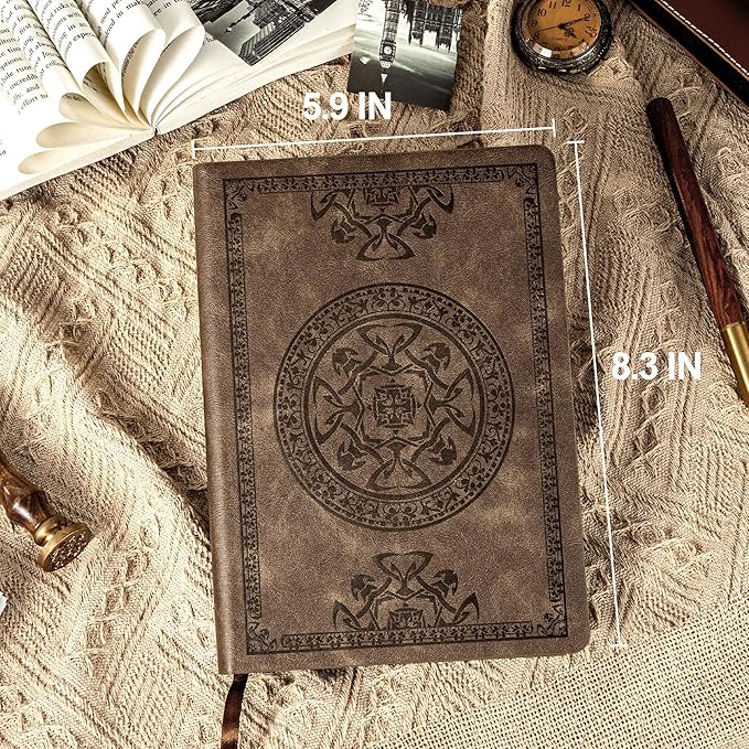 CAGIE Journal for Men Soft Cover Lined Pages Vintage Notebook 180 Lay Flat Mens Journals for Writing Travel Diary, 5.7'' x 8.3'', Dark Brown