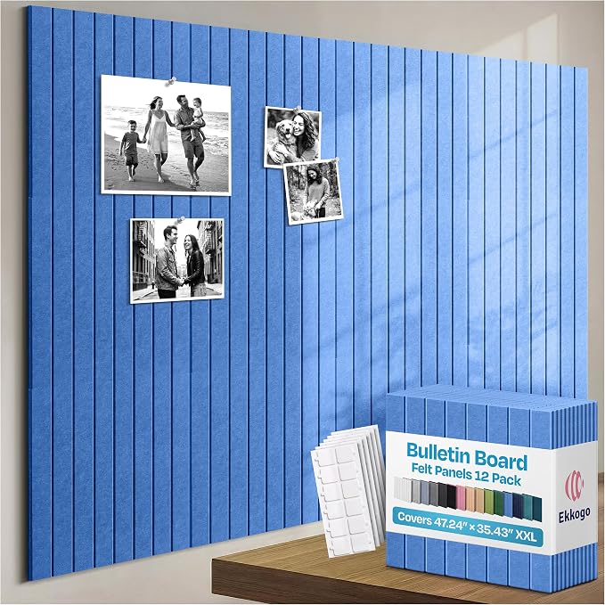 X-Large Cork Board Alternative 12-Pack Felt Bulletin Board Thick and Decorative Pin Board for Home Office Walls 47.24 x 35.43 Inches with 72 Adhesive Tabs - [Grand Blue]