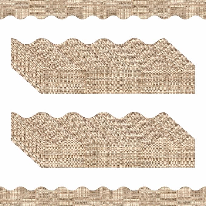 60 Feet Bulletin Board Border, 49 Sheets Burlap Scalloped Border Trim Board Border with Wavy Line Design Decoration for School, Classroom & Offices