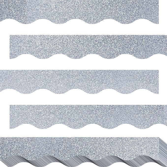 60 Feet Bulletin Board Borders, 45 Sheets Silvery Glittering Scalloped Border Trim, Walls, Desks, Windows, Doors, Chalkboards, Whiteboards Decors for School, Classroom, Home & Offices