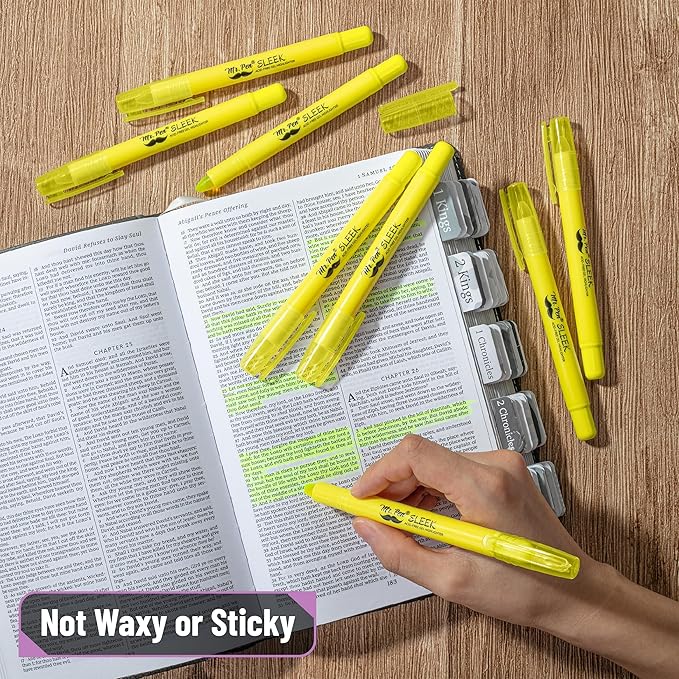 Mr. Pen- No Bleed Gel Bible Highlighters, Yellow, Pack of 16
