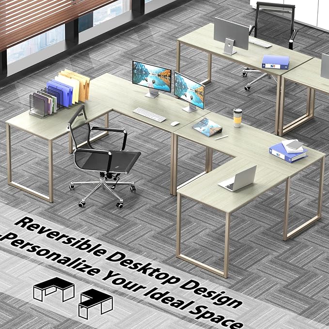 SHW Mission 48 x 48 L-Shape Home Office Computer Desk, Maple | Reversible Desktop Design