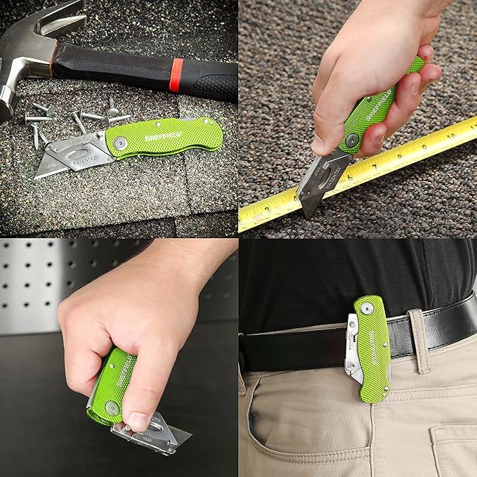 Sheffield Folding Utility Knife, Accepts Standard Utility Knife Blades, Box Cutter Aluminum Handle, Razor Blades Included, For Home, Office, Trades, and Warehouse