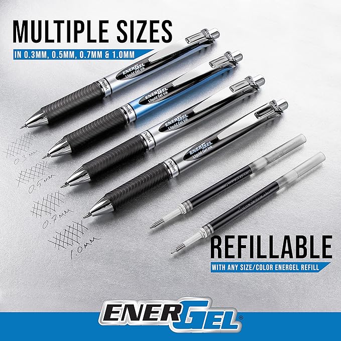 Pentel EnerGel RTX Retractable Liquid Gel Pen, Passion Hue, 0.7mm, Assorted Violet Ink Pack of 3 Pens (BL77PASBP3M)