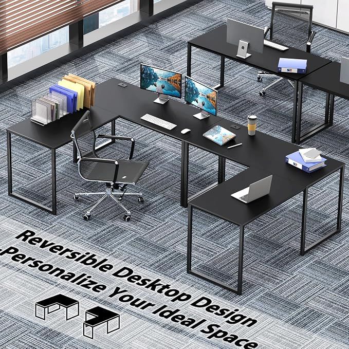 SHW Mission 55 x 60 L-Shape Home Office Computer Desk, Black | Reversible Desktop Design