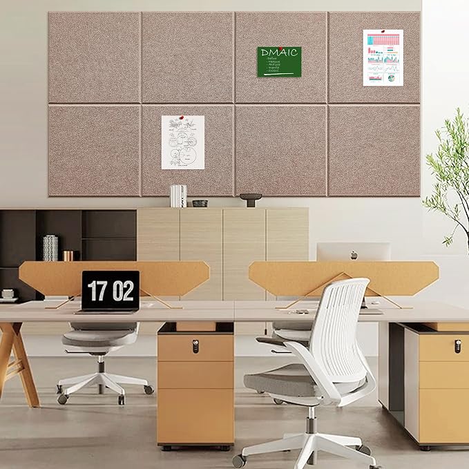 1/2'' Ultra Thick Felt Bulletin Pin Board Corkboard for Office Wall | Half Inch Dense Polyester Felt Board, Frameless, Modular, Zero Crumbling, Removable Adhesive Tabs, 8 Pack 12'' Squares Tiles