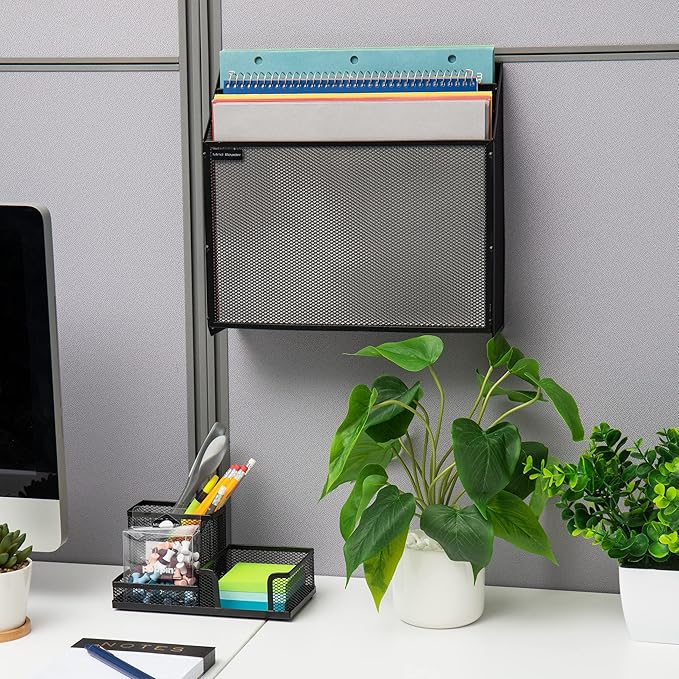 Mind Reader Vertical File Storage, Desktop Organizer, Wall Mount, Office, Metal Mesh, 12.5"L x 3.75"W x 11.5"H, Black